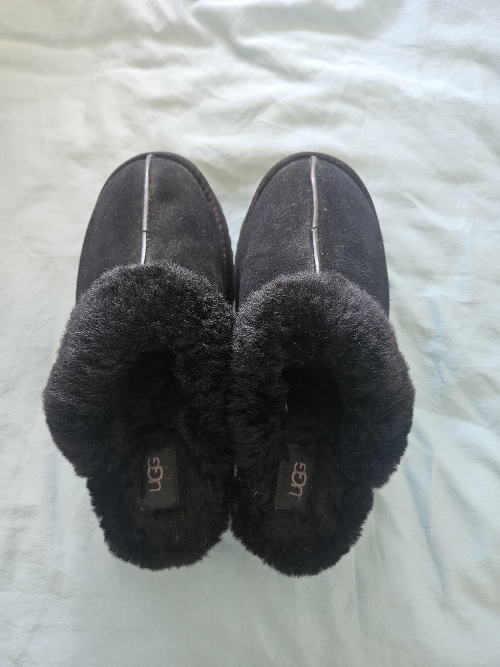 UGG Platform Black Shearling Lined Slippers